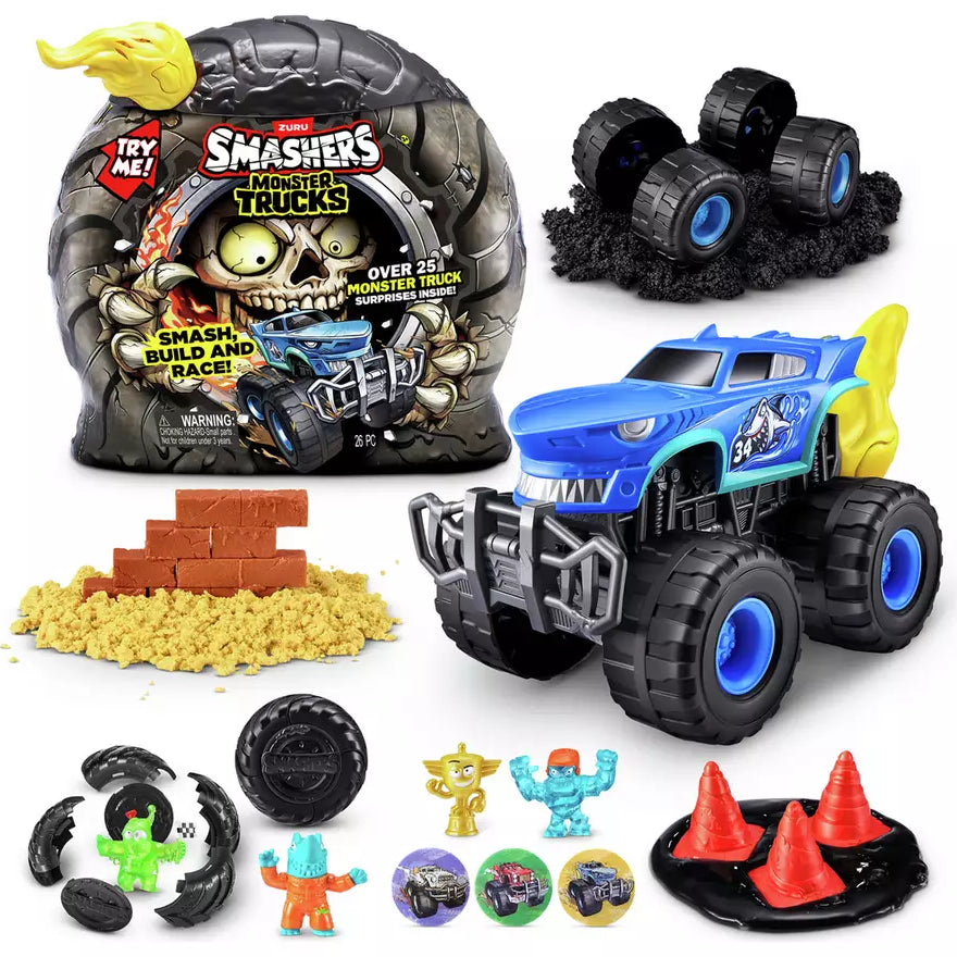 Zuru Smashers Monster Trucks Surprise (Skull Truck) - 25+ Surprises, Collectible Monster Truck with Smash Slime, Sand Compounds, & Accessories