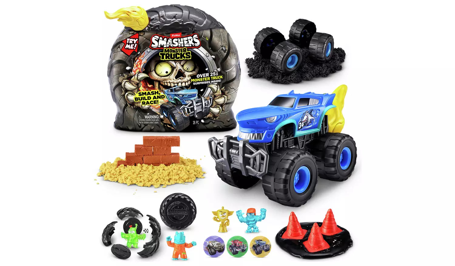 Zuru Smashers Monster Trucks Surprise (Skull Truck) - 25+ Surprises, Collectible Monster Truck with Smash Slime, Sand Compounds, & Accessories